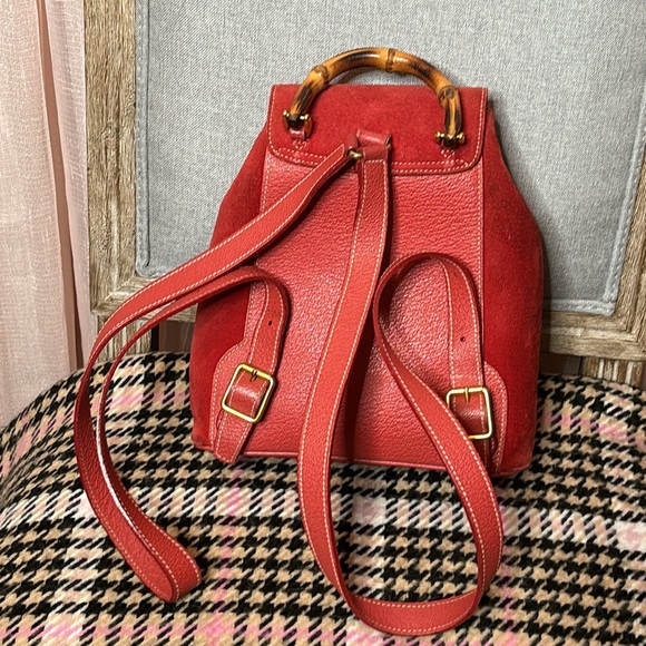GUCCI bamboo mini backpack red suede leather - Picture 4 of 15